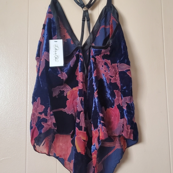PLUS Floral Velvet Teddy Bodysuit Blue Lingerie - Picture 12 of 12